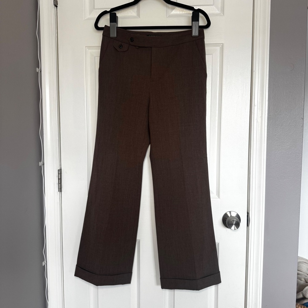 Ralph Lauren Petite 6 Brown Wool Blend Wide Leg Pants Trousers Preppy Workwear